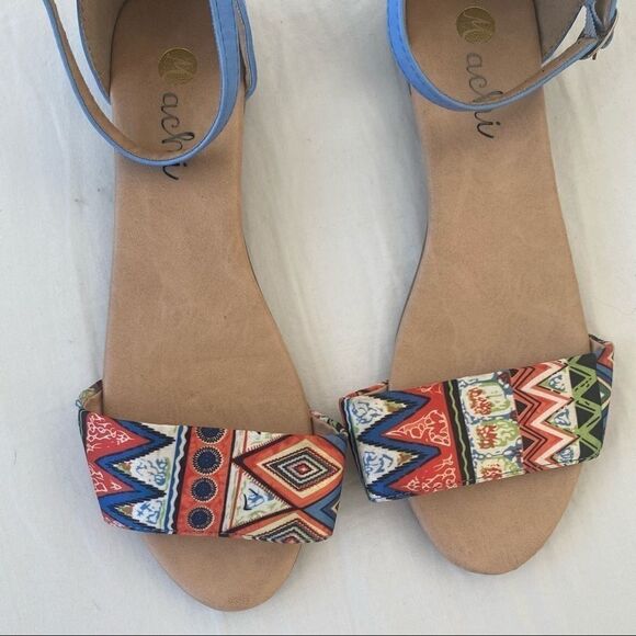 Satin Tribal Patterned Ankle Strap Sandal Size 8 - Picture 3 of 7